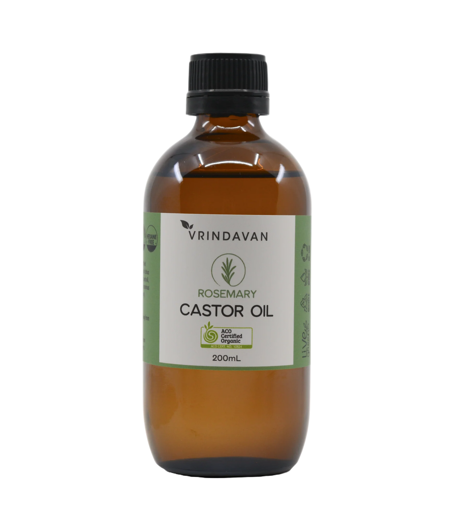 Rosemary Castor Oil Certified Organic - 200mL Glass Bottle
